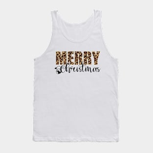 Merry Christmas Leopard Print Xmas Pajamas Women Gift Tank Top